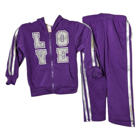 TEDDY BOOM Purple Girls 2T NWT Sparkle LOVE Zipper Hoodie Sweatpants NEW Gift - Picture 1 of 10